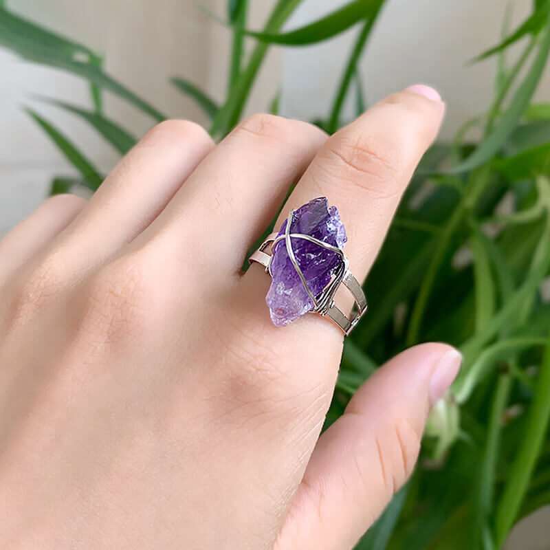 crystal ring raw amethyst