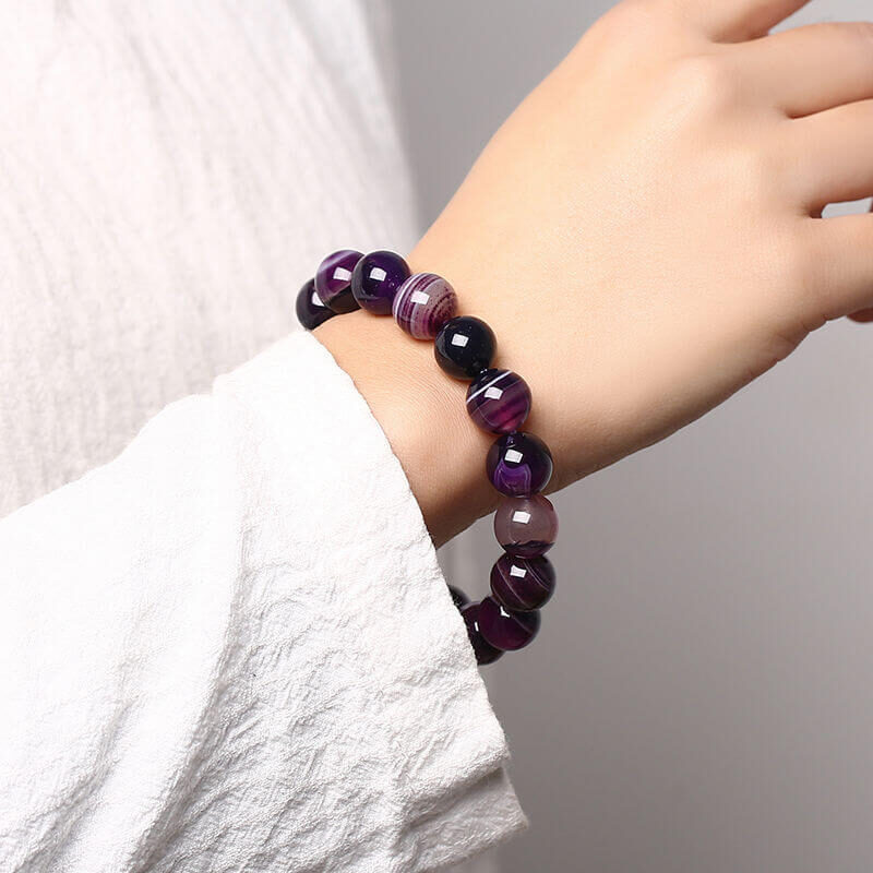 purple agate bracelet striped beads