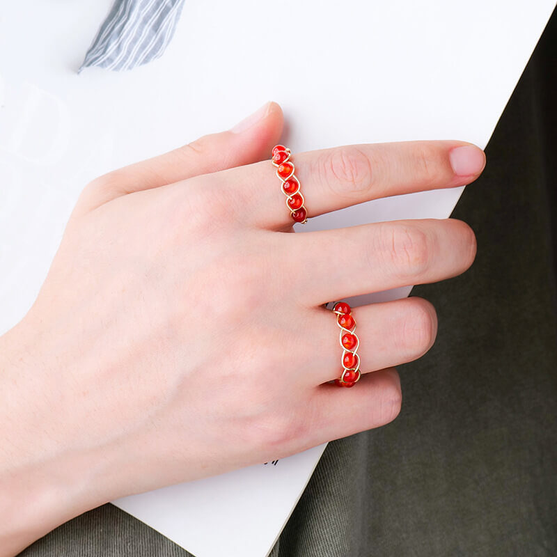 red agate ring braided beads