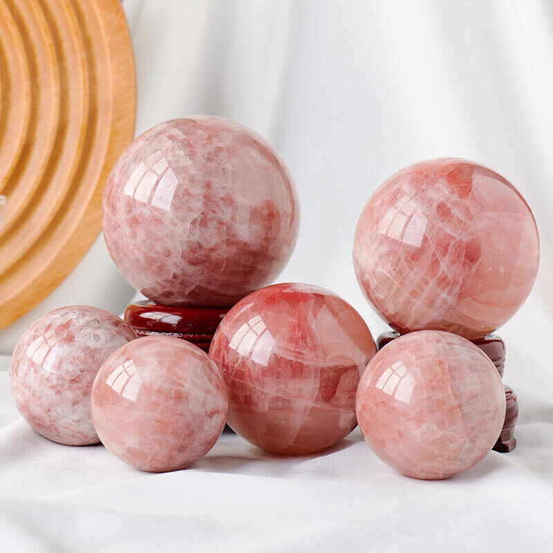 Red calcite spheres