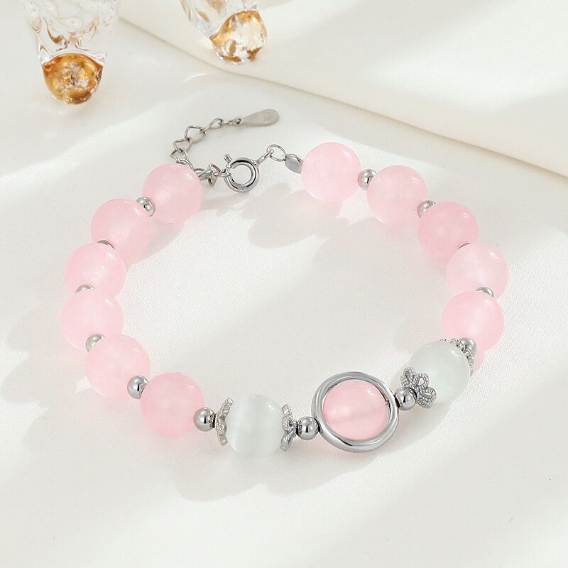 Rose Quartz Bracelet Wholesale 925 Silver Circle