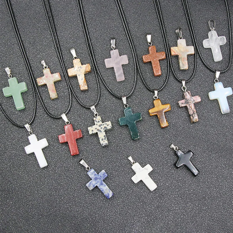 Cross Crystal Stones Necklace Pendant Bulk (With Rope)