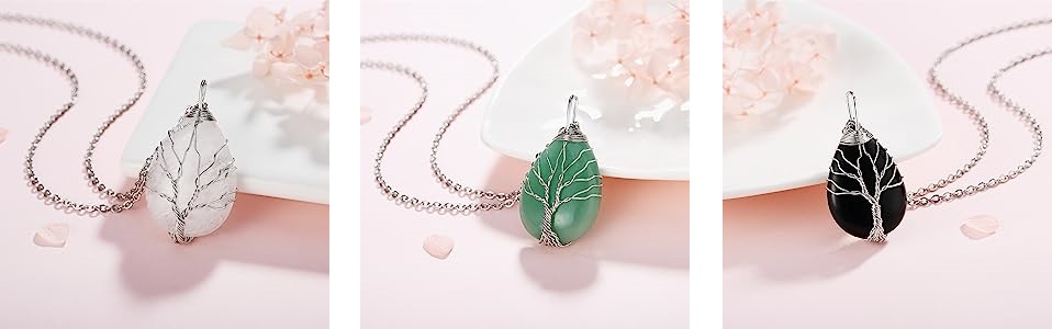 Tree Life Wrapped Teardrop Crystal Necklace Wholesale 9