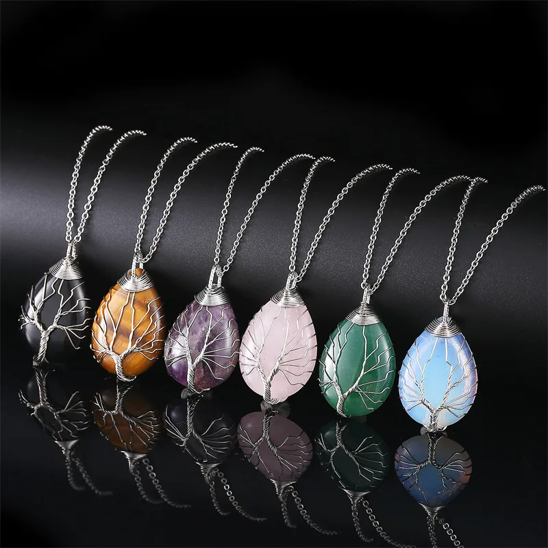 Tree Life Wrapped Teardrop Crystal Necklace Wholesale