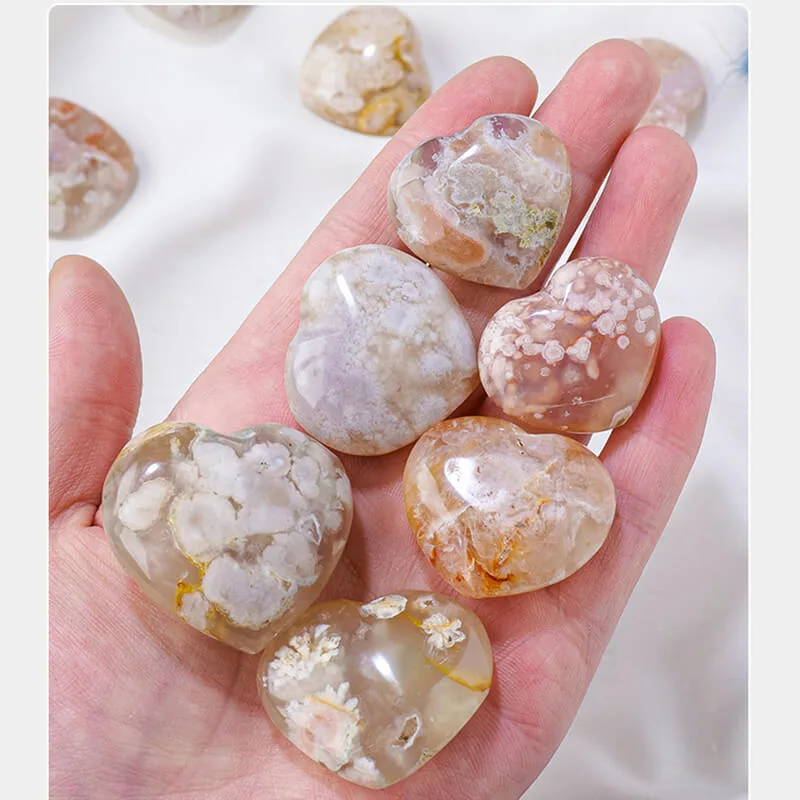 Cherry Blossom Flower Agate Heart Stone Bulk