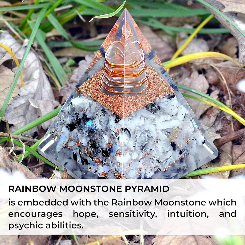 Alternative view of Moonstone Crystal Pyramid with Copper