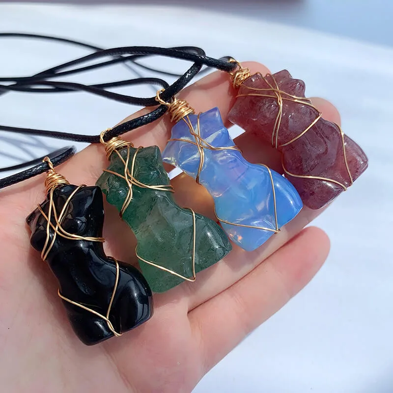 Female Model Carved Crystal Pendant with Rope