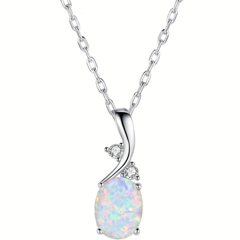 Oval Cut Sythetic Opal Necklace with Chain 2