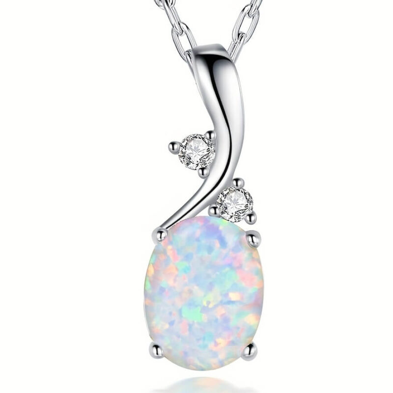 Oval Cut Sythetic Opal Necklace with Chain 5