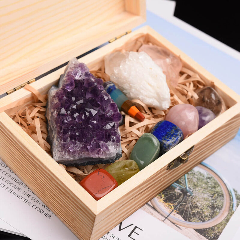 7 Chakra Crystal Stones Healing Set 11PCS With Wooden Box 2