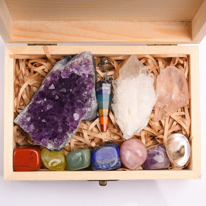 7 Chakra Crystal Stones Healing Set 11PCS With Wooden Box 3