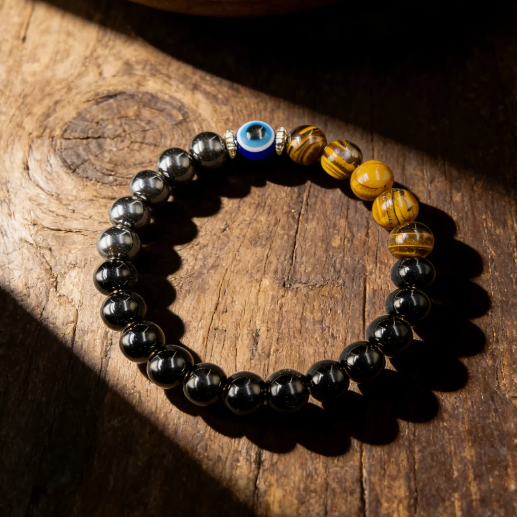 Handmade Bracelets Beaded Black Obsidian Tiger Eye Jewelry 3