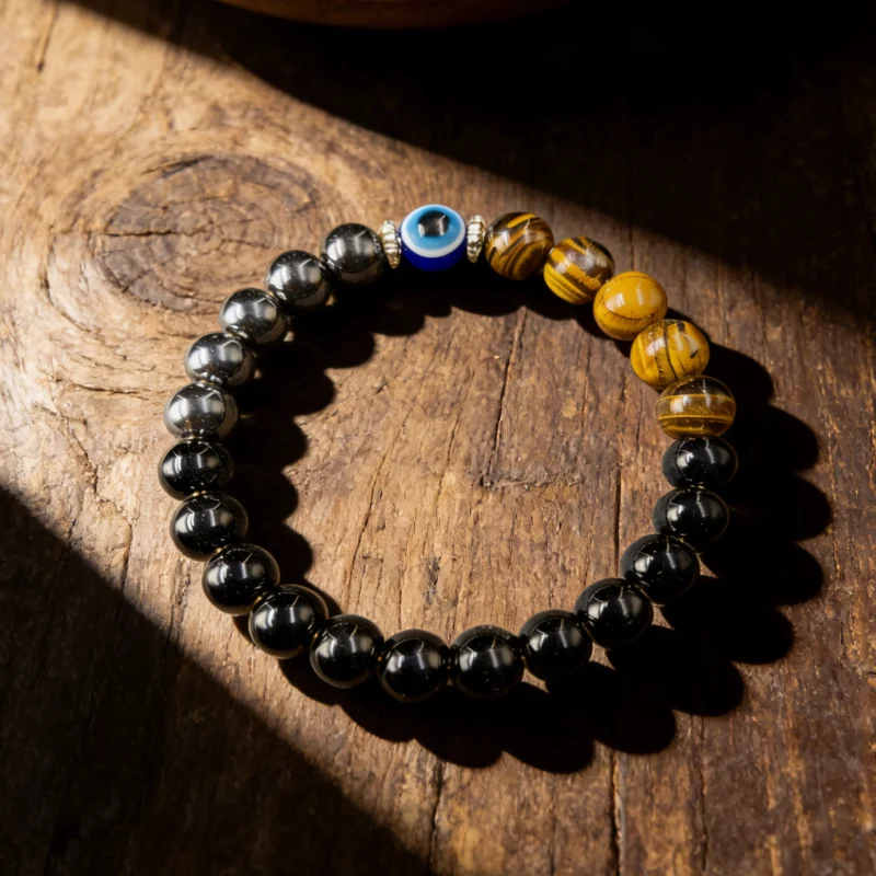Handmade Bracelets Beaded Black Obsidian Tiger Eye Jewelry 3
