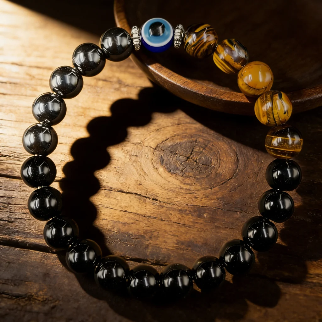 Handmade Bracelets Beaded Black Obsidian Tiger Eye Jewelry 4
