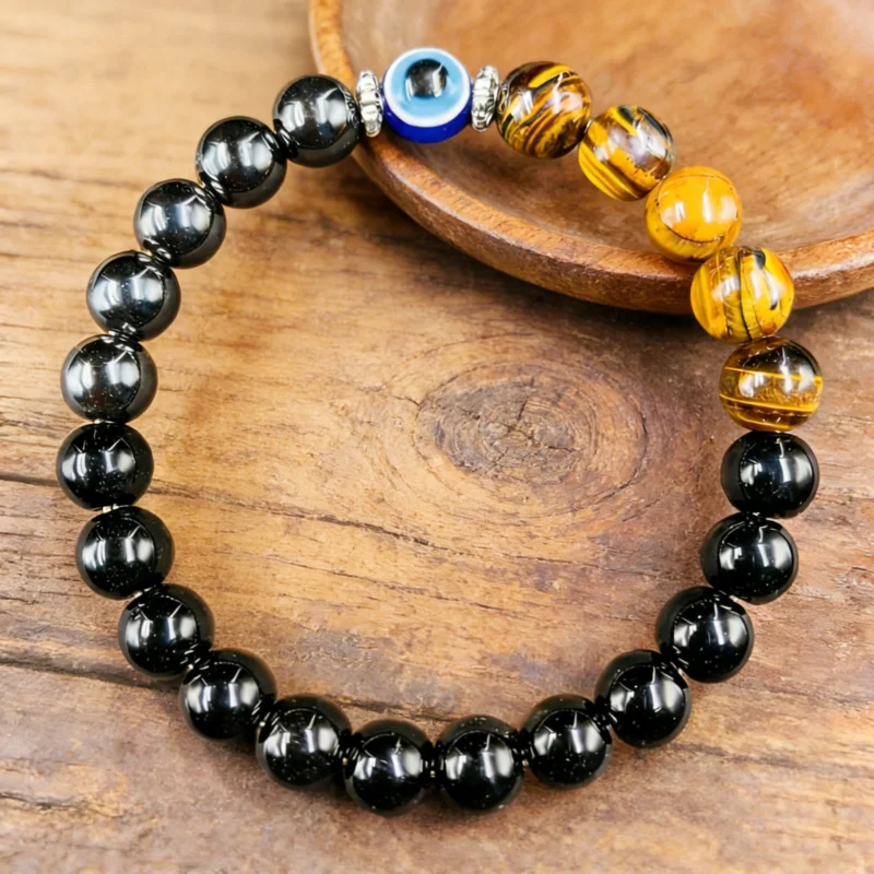Handmade Bracelets Beaded Black Obsidian Tiger Eye Jewelry 5