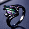 Black Plated White Fire Opal Cubic Zirconia Accents Ring 1