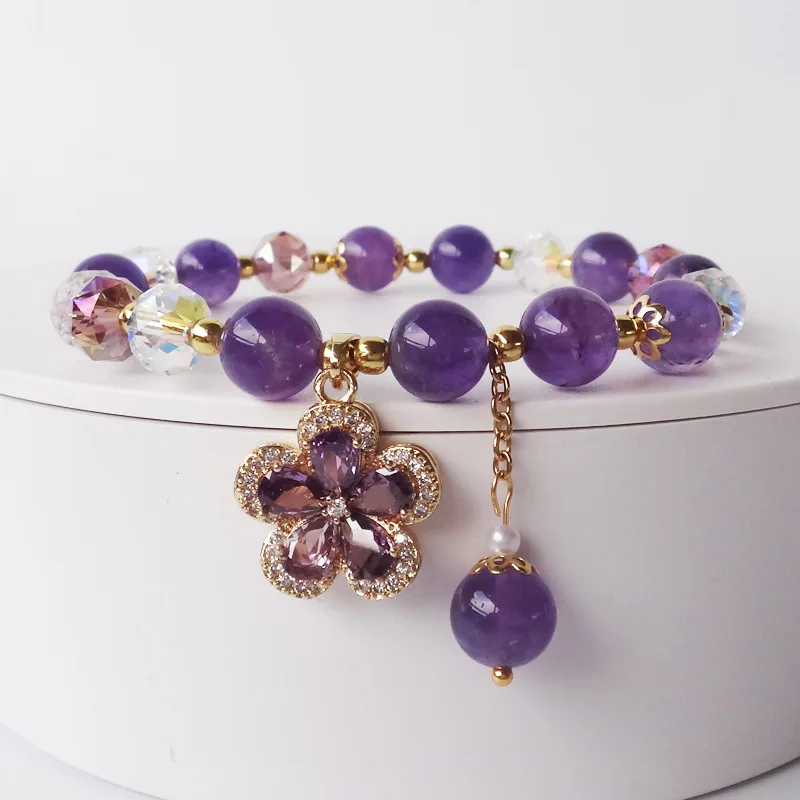 Natural Purple Crystal Bracelet With Flower Pendant