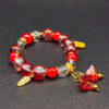 Red Gradient Beaded Bracelet With Flower Decor 5