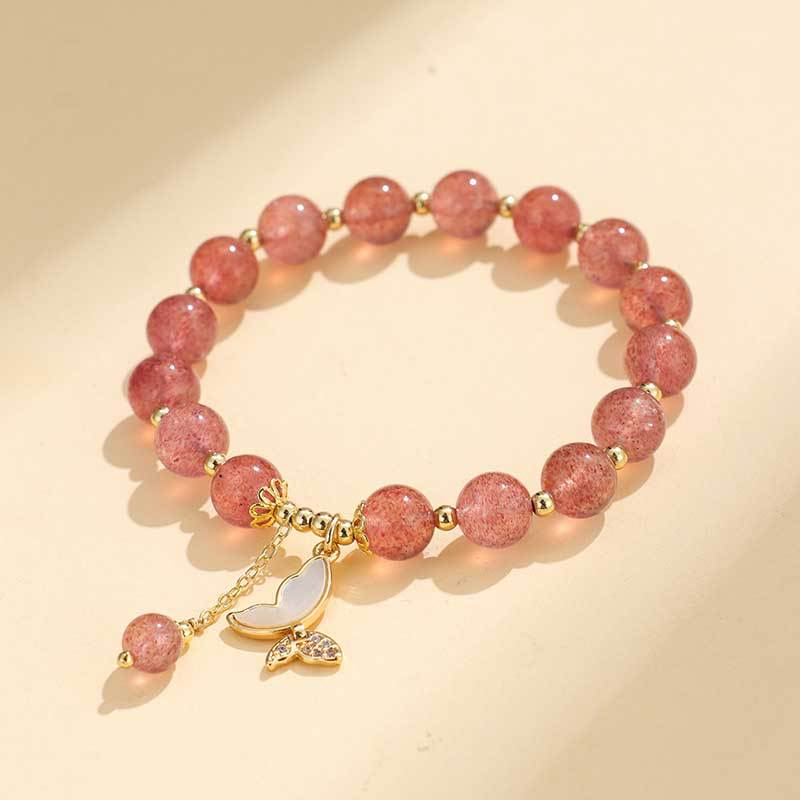 Strawberry Quartz Butterfly Beaded Bracelet Jewelry Gift - الصورة 2