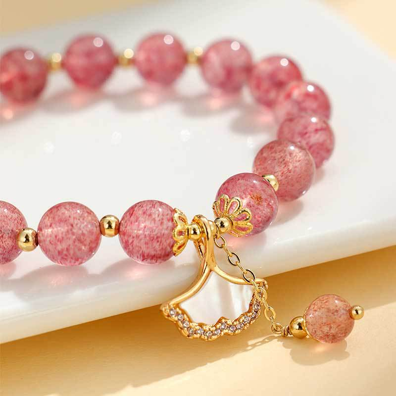 Strawberry Quartz Butterfly Beaded Bracelet Jewelry Gift 2