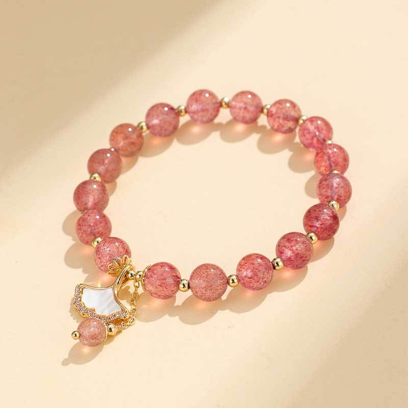 Strawberry Quartz Butterfly Beaded Bracelet Jewelry Gift 3