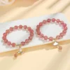 Strawberry Quartz Butterfly Beaded Bracelet Jewelry Gift