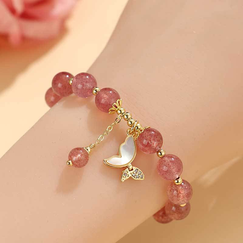 Strawberry Quartz Butterfly Beaded Bracelet Jewelry Gift 5