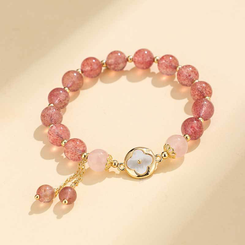 Strawberry Quartz Butterfly Beaded Bracelet Jewelry Gift - الصورة 7