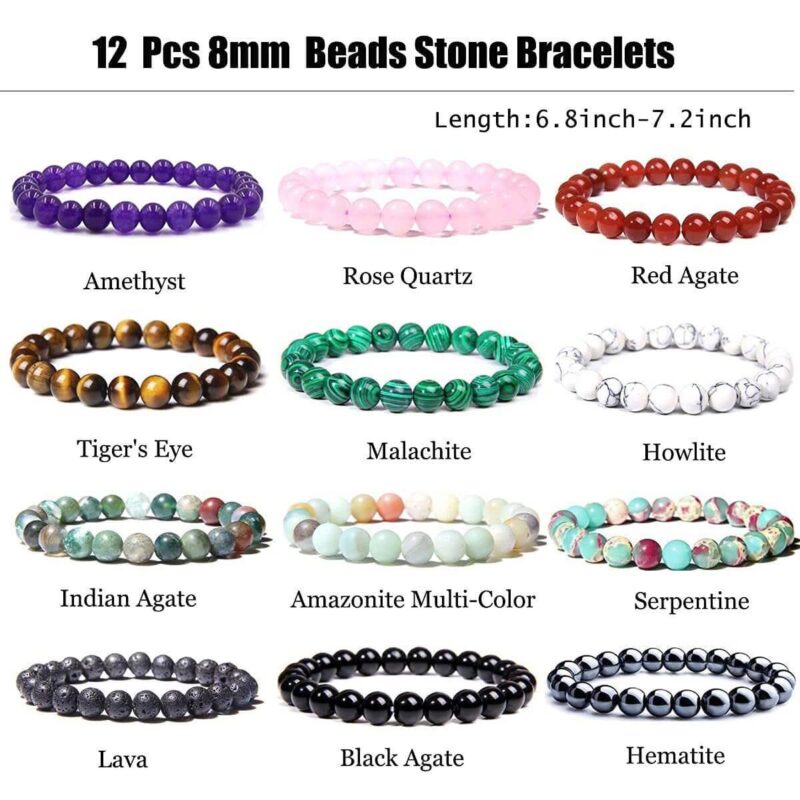 12pcs Bead Healing Crystal Bracelets Men and Women 2