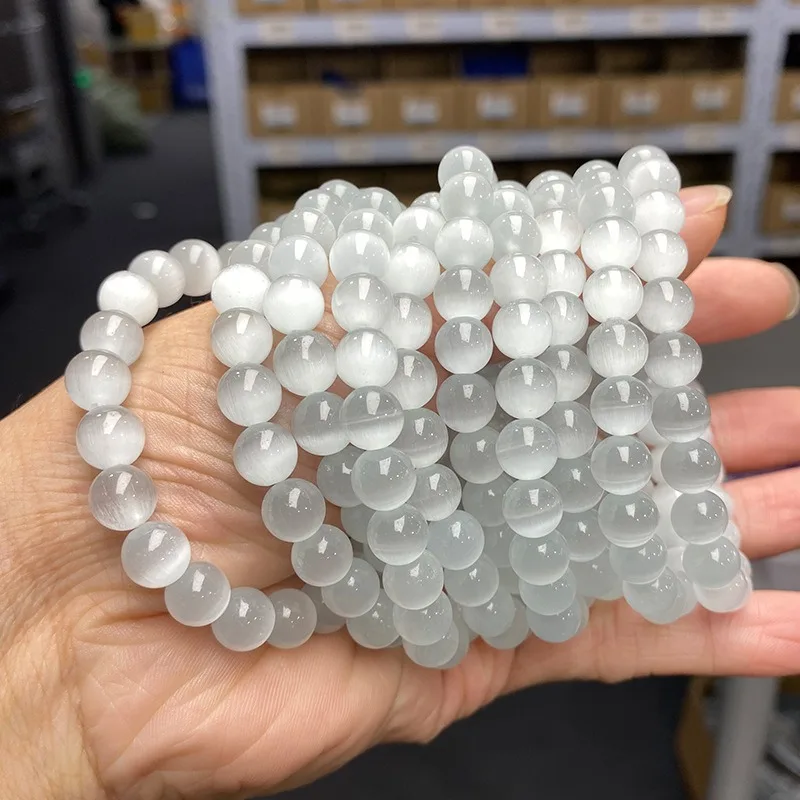 White Blue Tiger Eye Bracelets Round Bead Bracelet Bulk