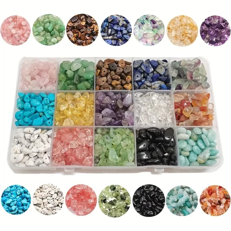 15 Variety Gemstone Chips Bulk Kit Natural Stone Beads for Jewelry Making (1)