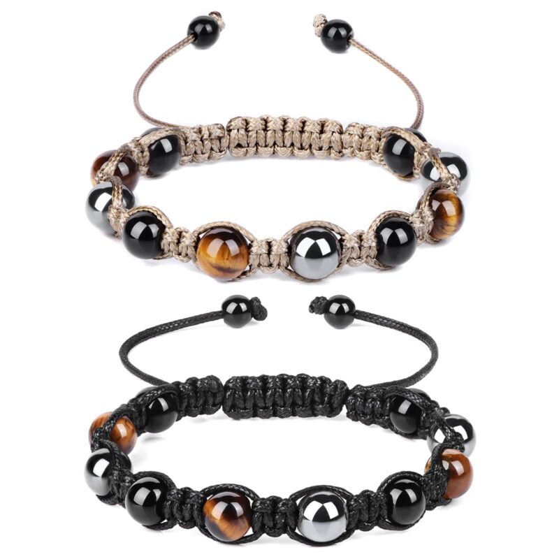 Triple Protection Bracelet-Tiger Eye Black Obsidian and Hematite Beads for Man and Women