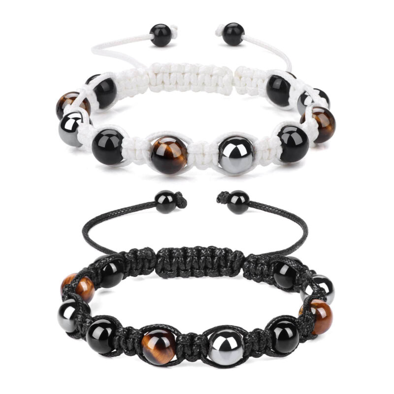 Triple Protection Bracelet-Tiger Eye Black Obsidian and Hematite Beads for Man and Women -5