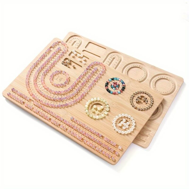 Wooden Jewelry Organization DIY Bead Board with Measuring Tools Bamboo Beading Tray 1