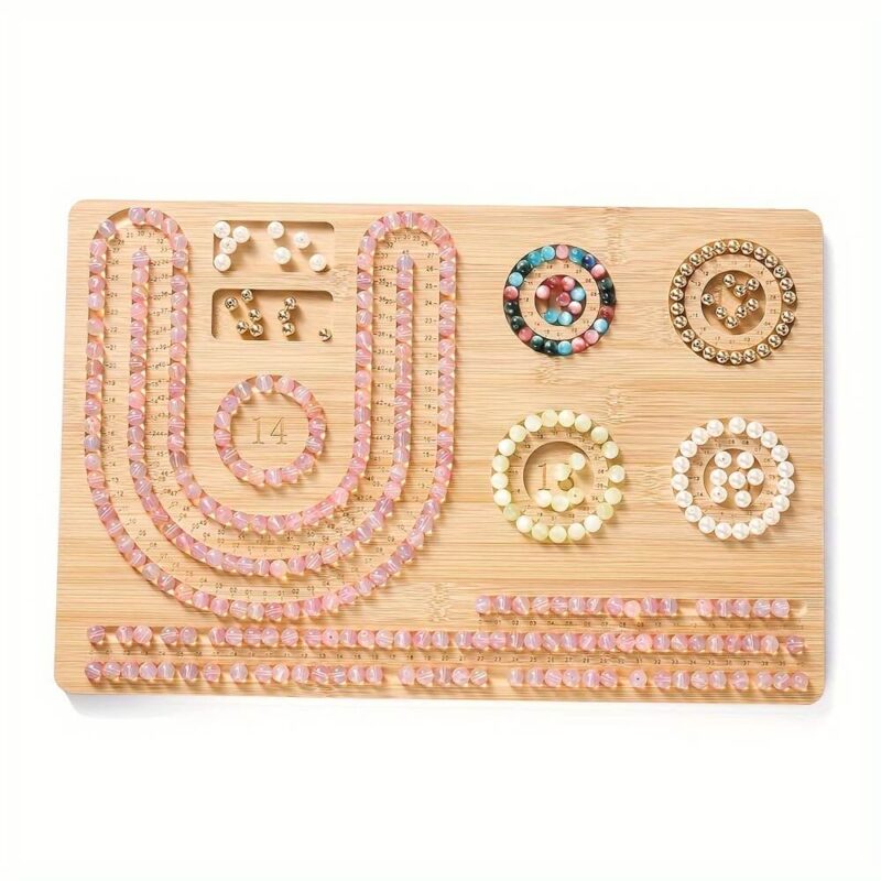 Wooden Jewelry Organization DIY Bead Board with Measuring Tools Bamboo Beading Tray