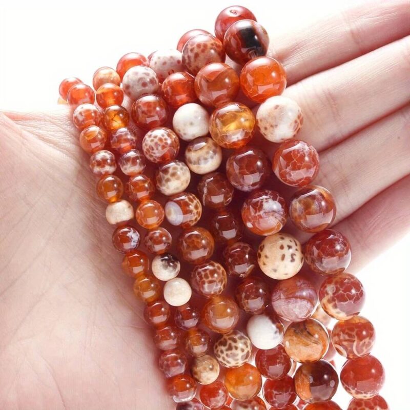 Orange Cracked Fire Agate Stone Beads Wholesale DIY Bracelet Necklace Handcrafts Crystals