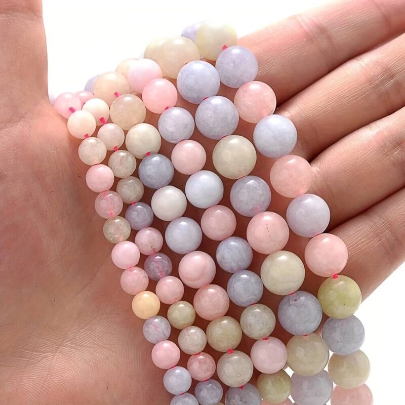 Round Shaped Natural Colorful Morganite Bracelet Beads Crystals Wholesale