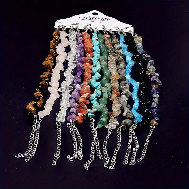 12Pcs Boho Natural Gemstone Chip Bracelets Sets Wholesale (1)