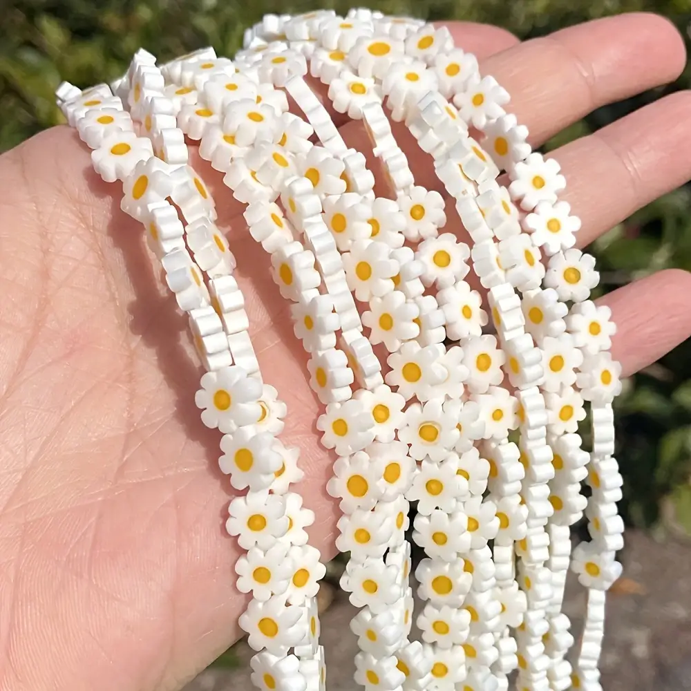 Daisy Flower Glass Beads Flat Spacer Loose Beads for Jewelry Making (1)