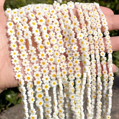 Daisy Flower Glass Beads Flat Spacer Loose Beads for Jewelry Making 3