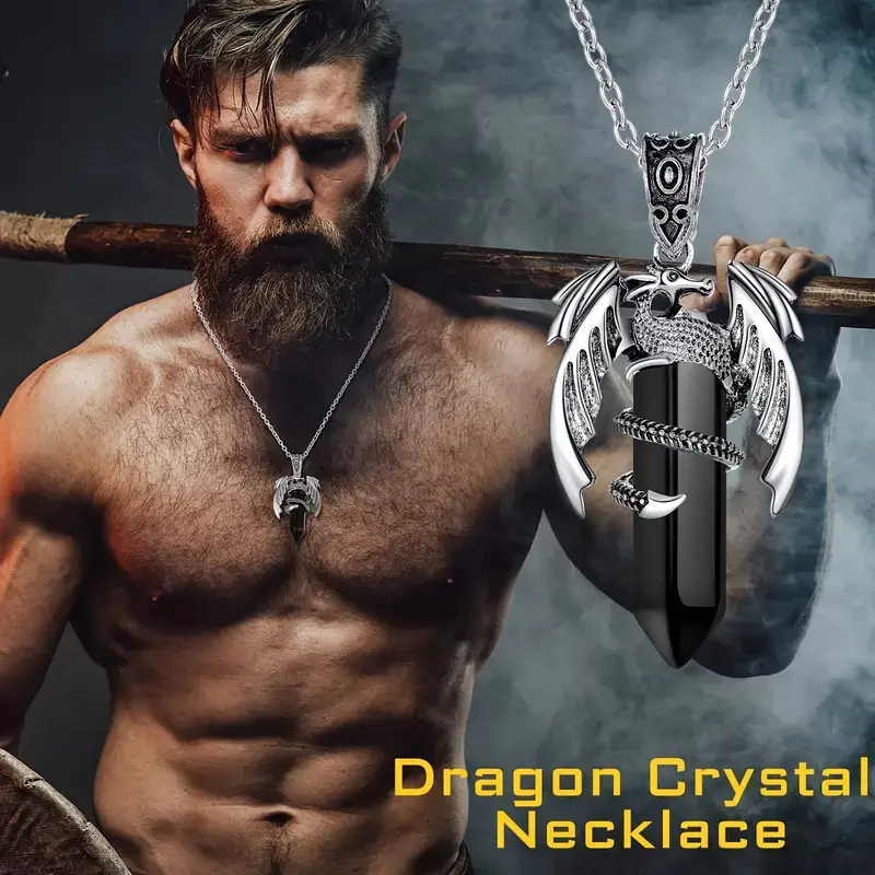 Natural Obsidian Crystal Dragon Necklace 1