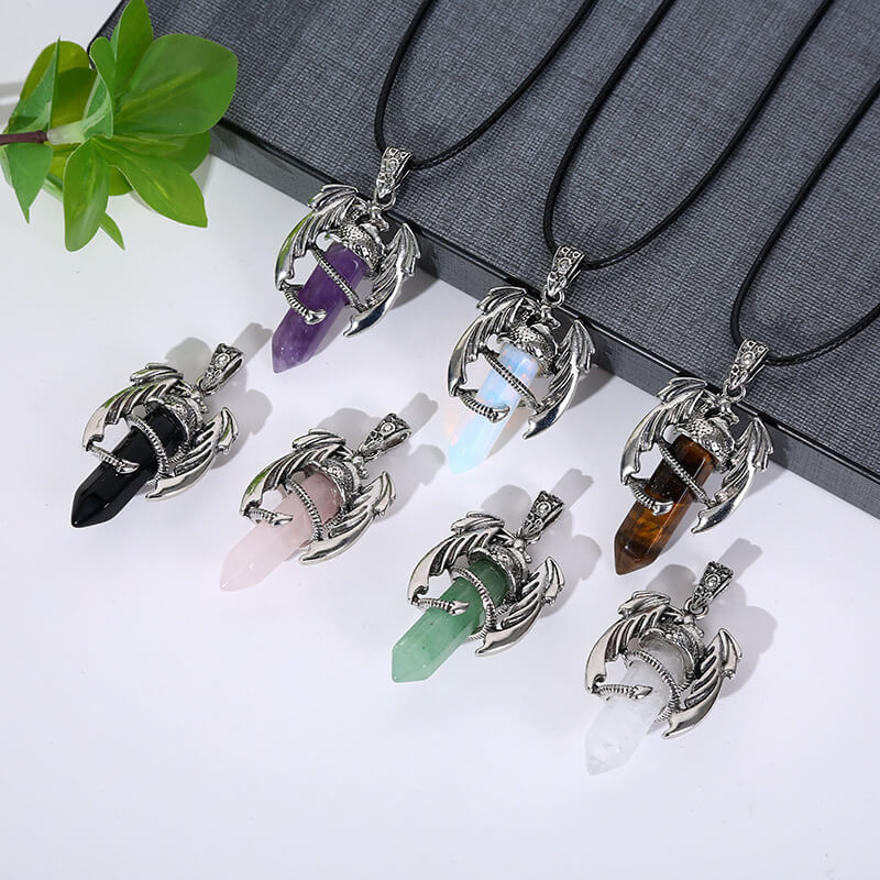Natural Obsidian Crystal Dragon Necklace show