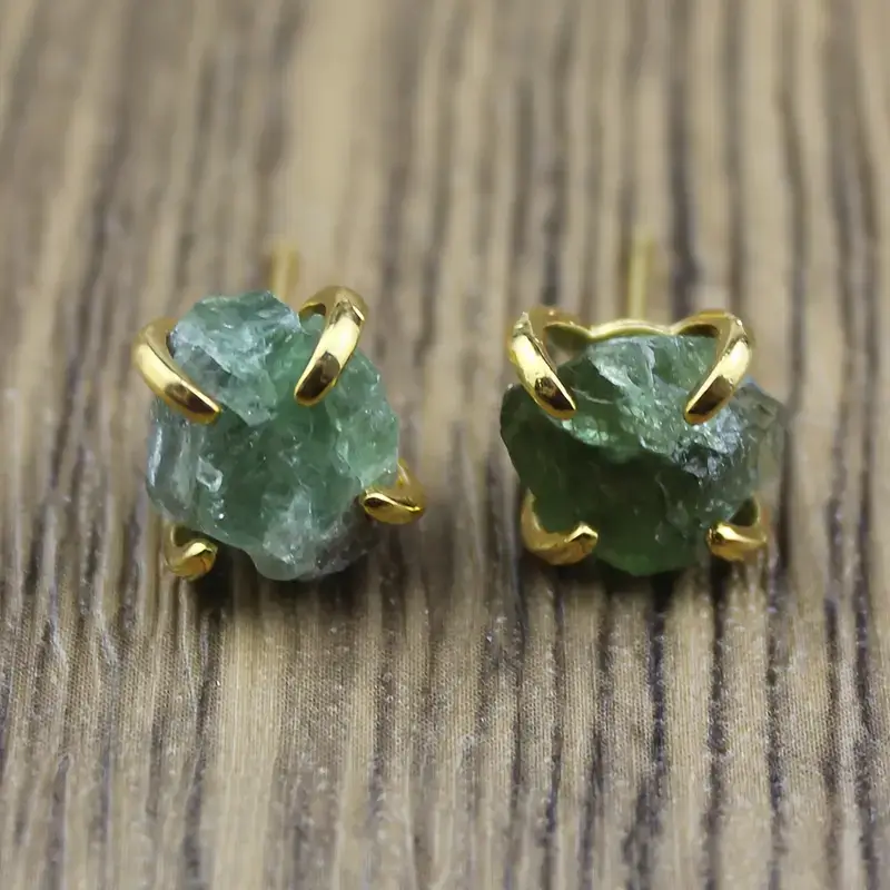 1 Pair Natural Raw Stone Earrings Studs Wholesale Quartz