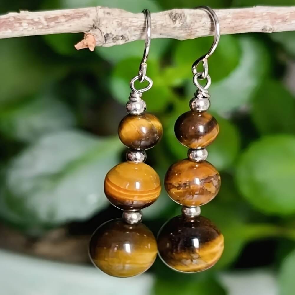1Pair Handmade Natural Tiger Eye Bead Earrings Wholesale  (3)