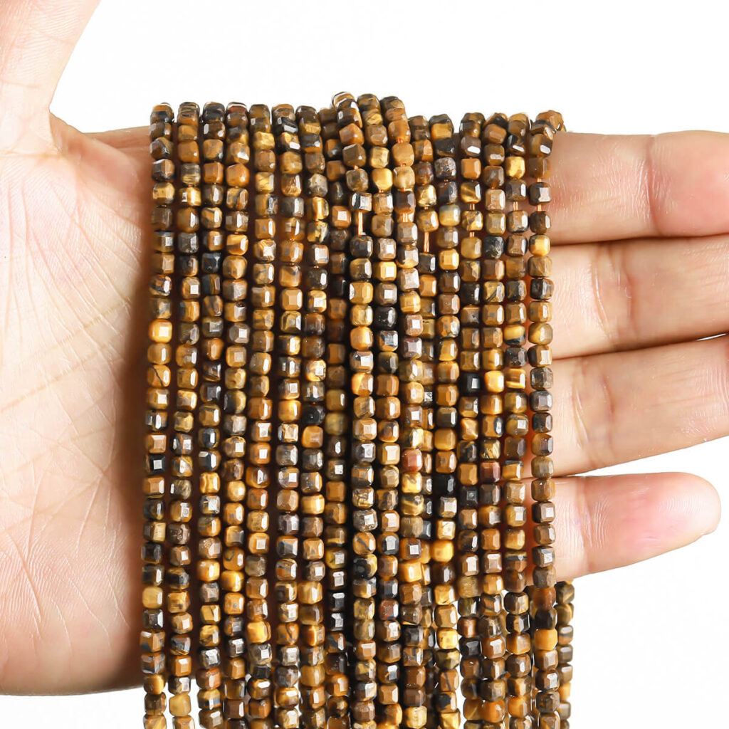 34mm Square Cubic Faceted Tiger Eye Beads Wholesale 1