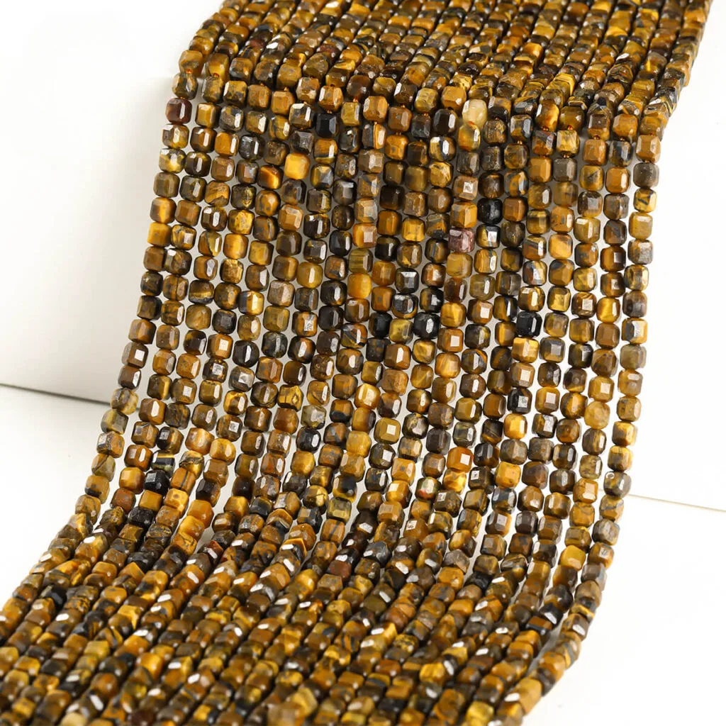 34mm Square Cubic Faceted Tiger Eye Beads Wholesale show