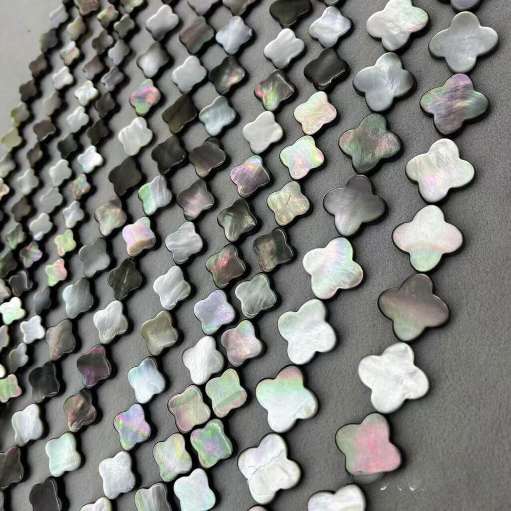 6-18mm Four Leaf Clover Shaped Natural Black Shell Beads Bulk