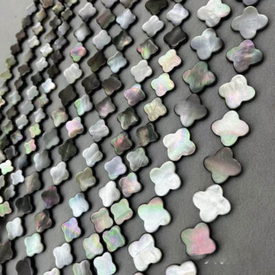 6-18mm Four Leaf Clover Shaped Natural Black Shell Beads Bulk
