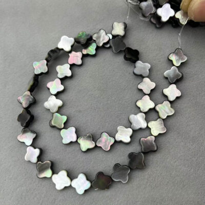 6 18mm Four Leaf Clover Shaped Natural Black Shell Beads Bulk 2