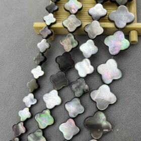 6 18mm Four Leaf Clover Shaped Natural Black Shell Beads Bulk 5